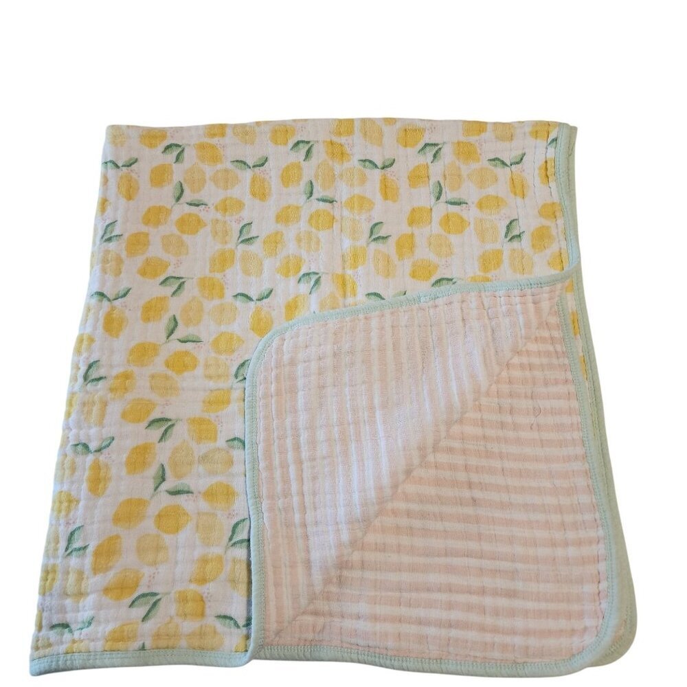 Target Cloud Island baby blanket lemon print pink stripe reverse quilted